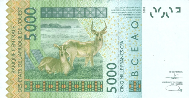 PN117A Ivory Coast W.A.S. A 5000 Francs Year 2021
